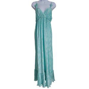 Mary McFadden Collection 1 Grecian Plisse Aqua Full Length Gown Medium